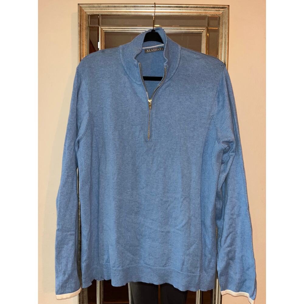 Alashan Brand Blue 1/4 Zip Size XL Cotton Cashmere EUC  (B25)